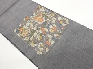 手織り紬抽象花唐草模様織出し名古屋帯